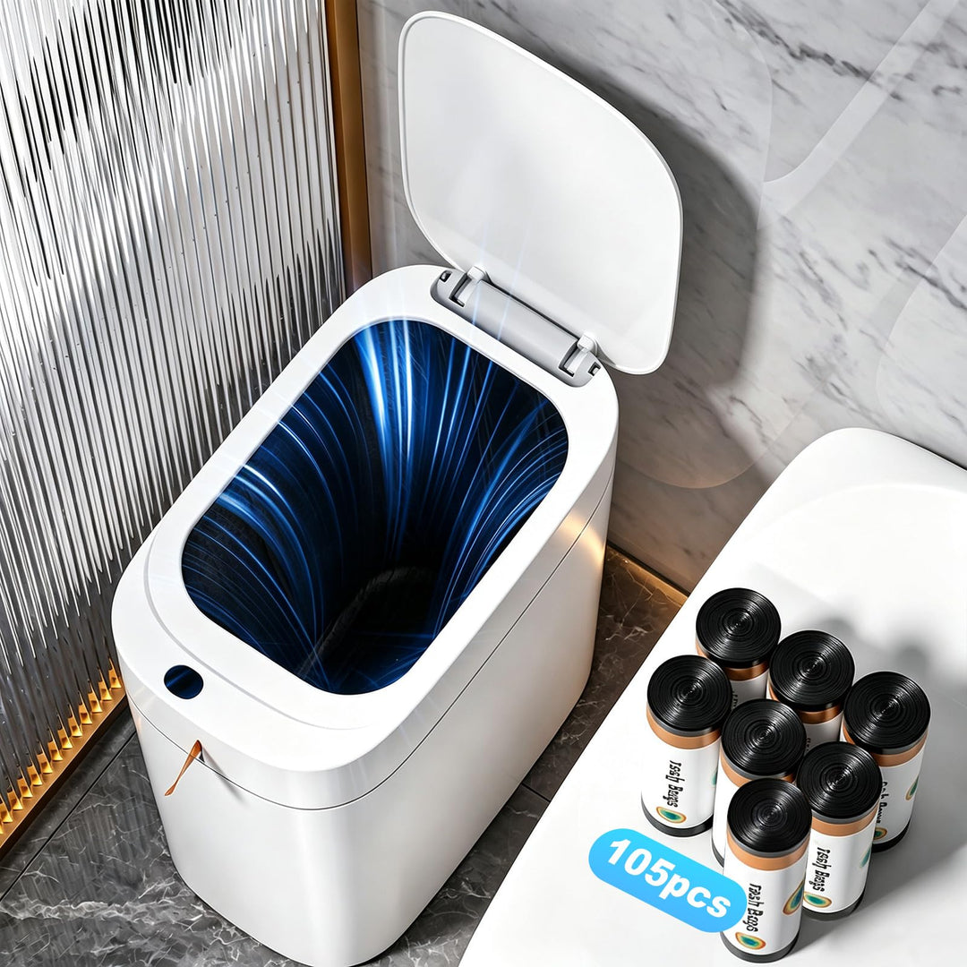 MOPUP Badezimmer-Mülleimer, automatischer Müllbeutel-Mülleimer, 3.5 Gallonen schlanker, smarter klei