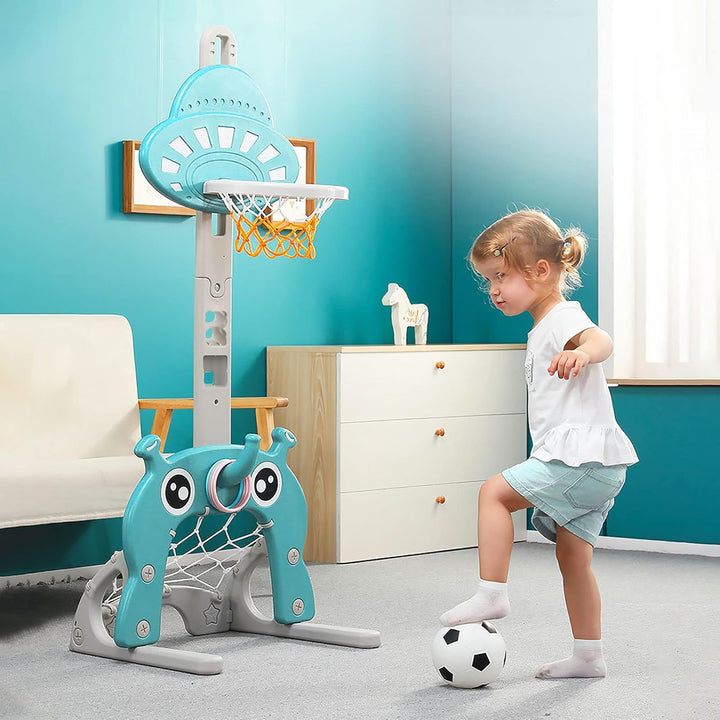 Kinder Basketballkorb Stand Set mit Basketball Fussball Ring Werfen Golfspiel | 4 in1 Sport-Aktivitä