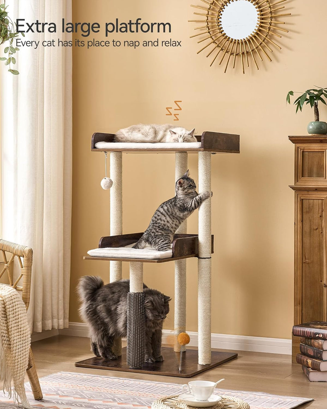 FourFurPets 111cm Katzenbaum, moderner Katzenbaumturm, Katzenturm für grosse Erwachsene Hauskatzen,