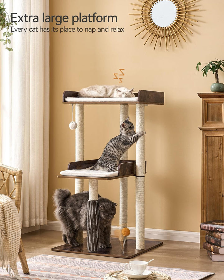 FourFurPets 111cm Katzenbaum, moderner Katzenbaumturm, Katzenturm für grosse Erwachsene Hauskatzen,