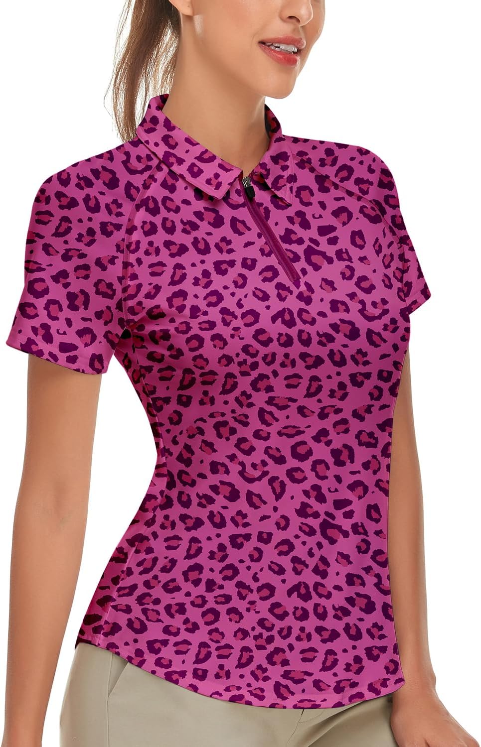 Soneven Poloshirt für Damen Kurzarm Sportshirt Damen mit 1/4 Reissverschluss Sport Tshirts Damen Sch