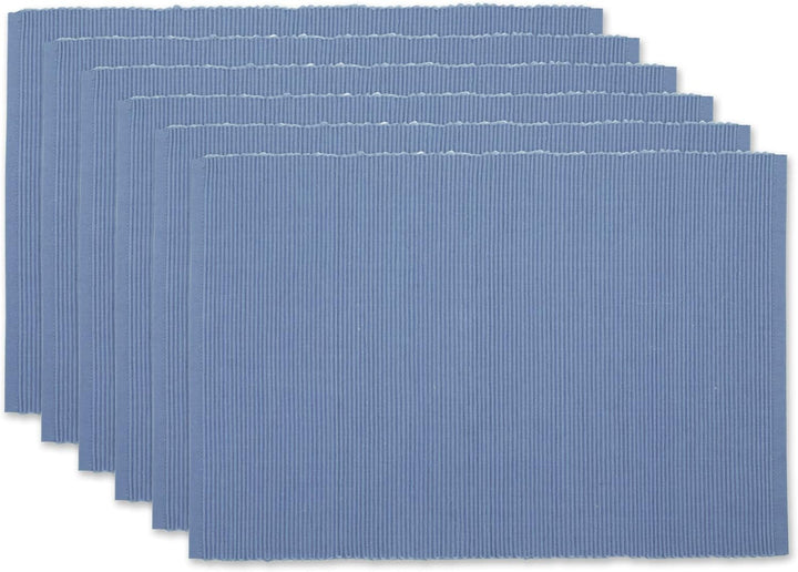DII Platzdeckchen-Set, 100% Baumwolle, gerippt, Blau Jay, 33 x 48 cm, 6-teilig, Stonewash Blue, 13x1