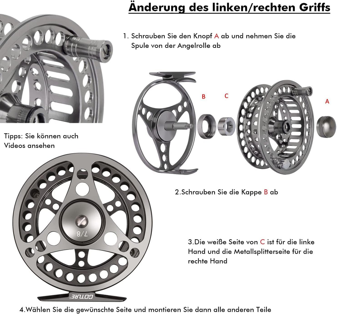 Goture Fliegenrolle Fliegenfischen Rollen wasserdicht 2+1BB 3/4 5/6 7/8 9/10 Aluminum Legierungskörp