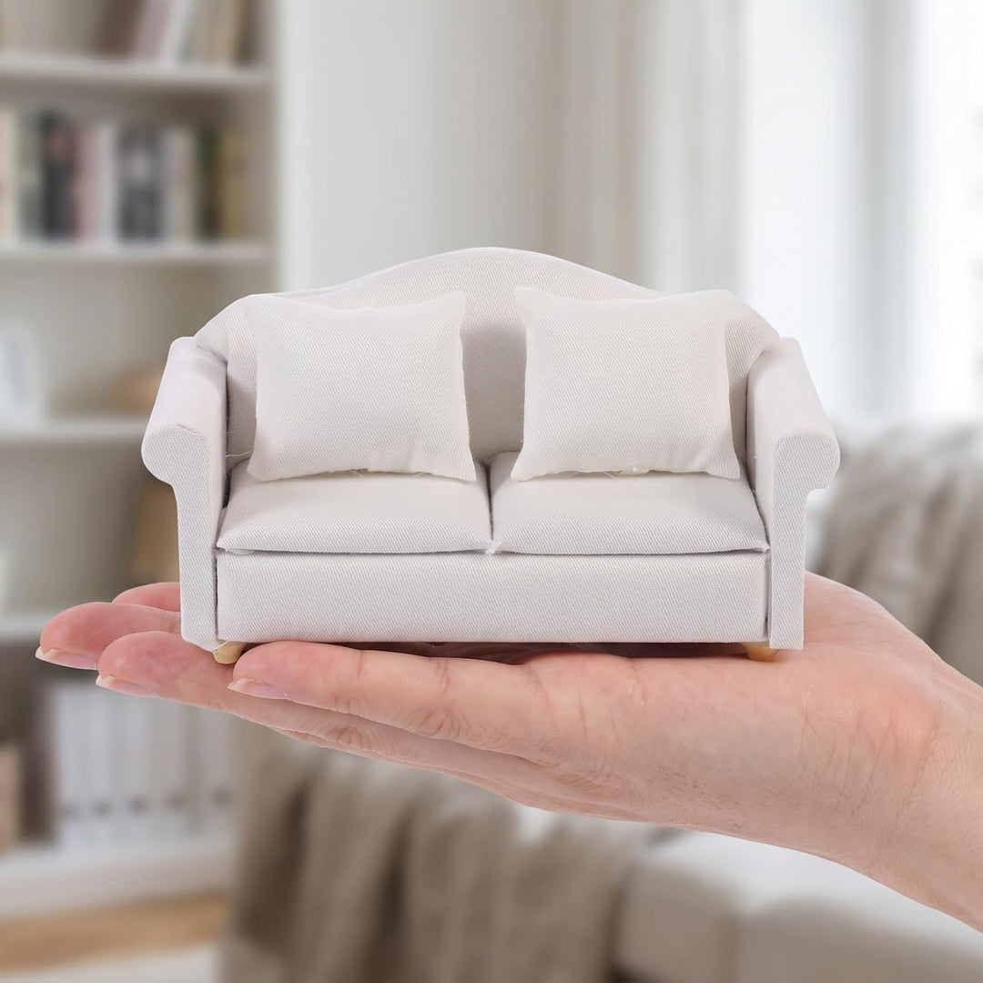 Toyvian Miniatursofa Weiss Stoff Sofa Für Puppenhaus 1:12 Modell Möbel Für DIY Heimdekoration Und Mi