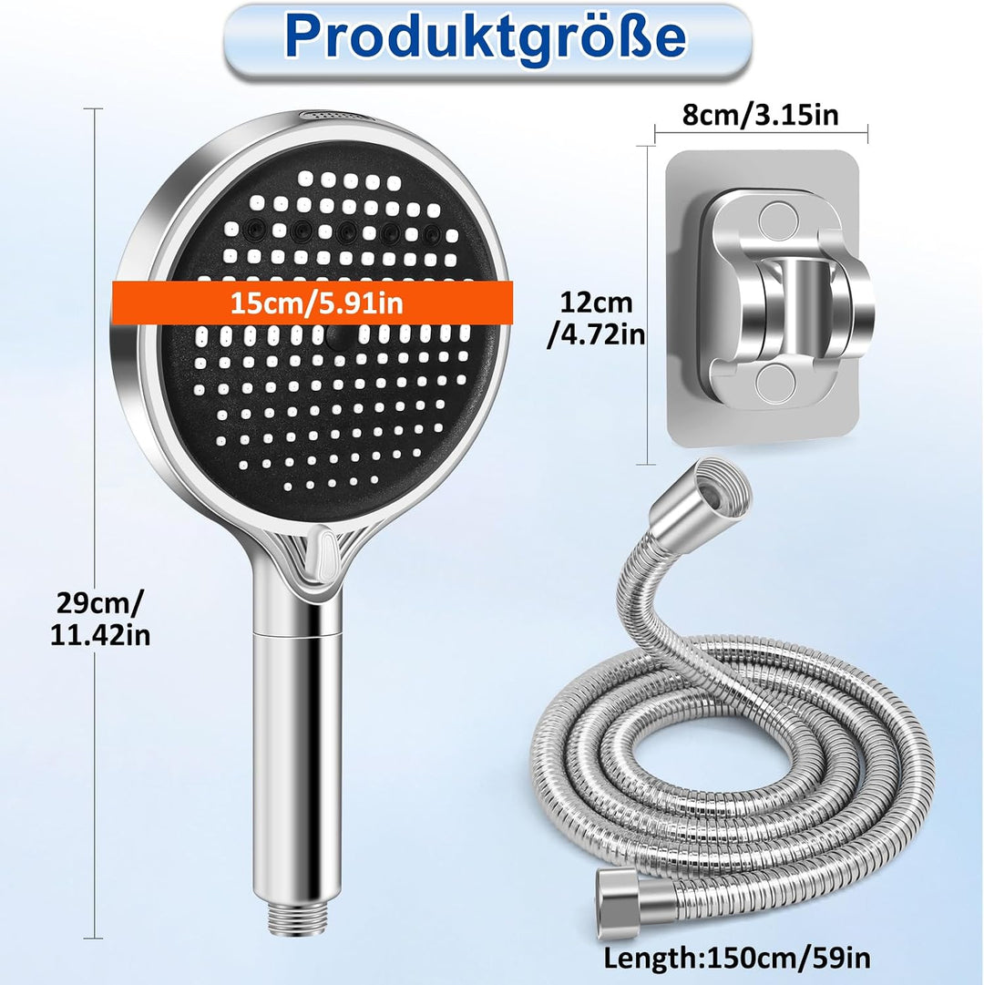 Handbrause Set Duschkopf mit 3 Filter, XXL Hochdruck Duschbrause mit 1,5M Schlauch &amp; Halterung, 8 St