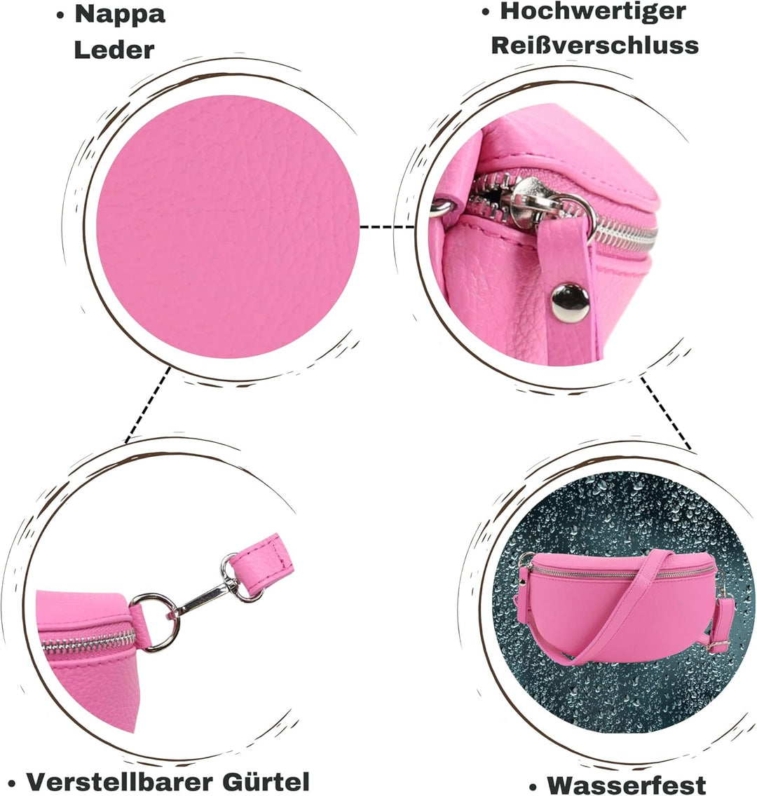 Blade Bauchtasche Damen Echtleder, stylische Gürteltasche Damen mit 2 gemusterten und Leder abnehmba