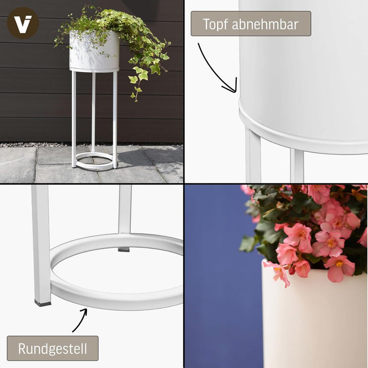 VIVANNO Blumentopf auf Ständer mit Beinen Füssen Gestell Elevate Round Weiss (79x25 cm) Weiss Matt 7