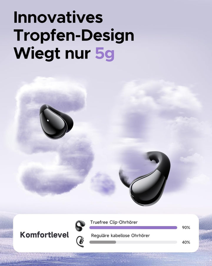 truefree B1 Open Ear Bluetooth Kopfhörer, Clip-On Kopfhörer Sport, Kabellose Bluetooth 5.4, Komfort-