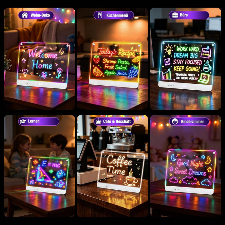 LED-Zeichenbrett Wiederaufladbares 41 cm, 9 Lichtmodi mit Timer, Neon-Trockenlöschtafel mit Ständer,