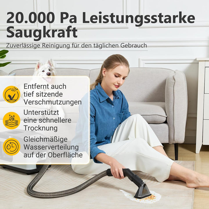DY-510AC Waschsauger mit Dampffunktion, 20.000 Pa Saugkraft, 100 °C Dampf, 1,5 L/3 L Wassertanks, Se