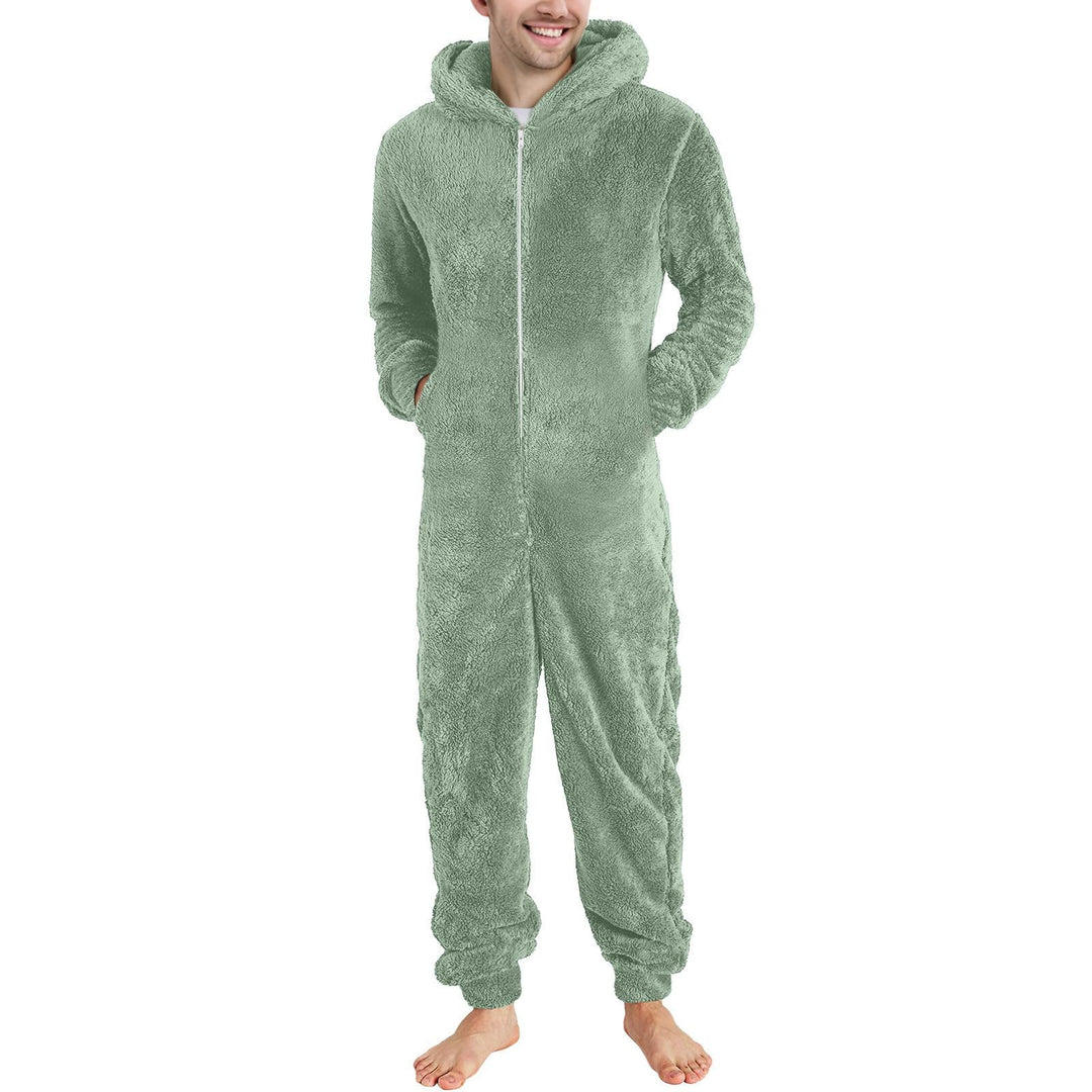 Jumpsuit Herren Teddy Fleece Schlafanzug Einteiler Onesie Winter Fluffy Pyjama Kuschelig Overall mit