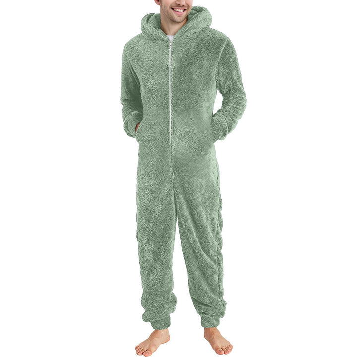Jumpsuit Herren Teddy Fleece Schlafanzug Einteiler Onesie Winter Fluffy Pyjama Kuschelig Overall mit