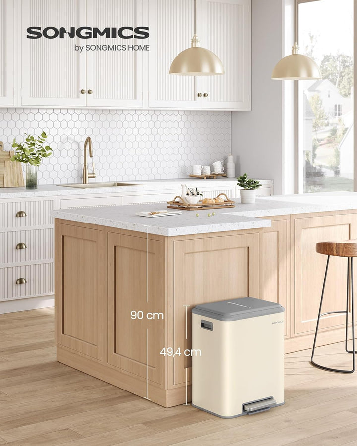 SONGMICS Mülleimer Küche, Mülltrennsystem 2 x 15 L, 2 Fächer für Recycling und Restmüll, Abfalleimer
