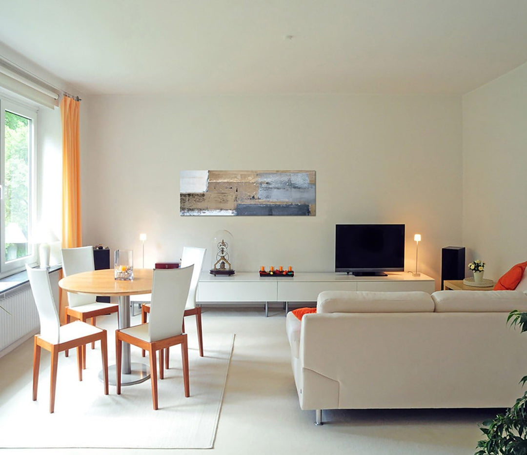 Paul Sinus Art Panoramabild auf Leinwand und Keilrahmen 150x50cm Malerei Kunst abstrakt grau braun
