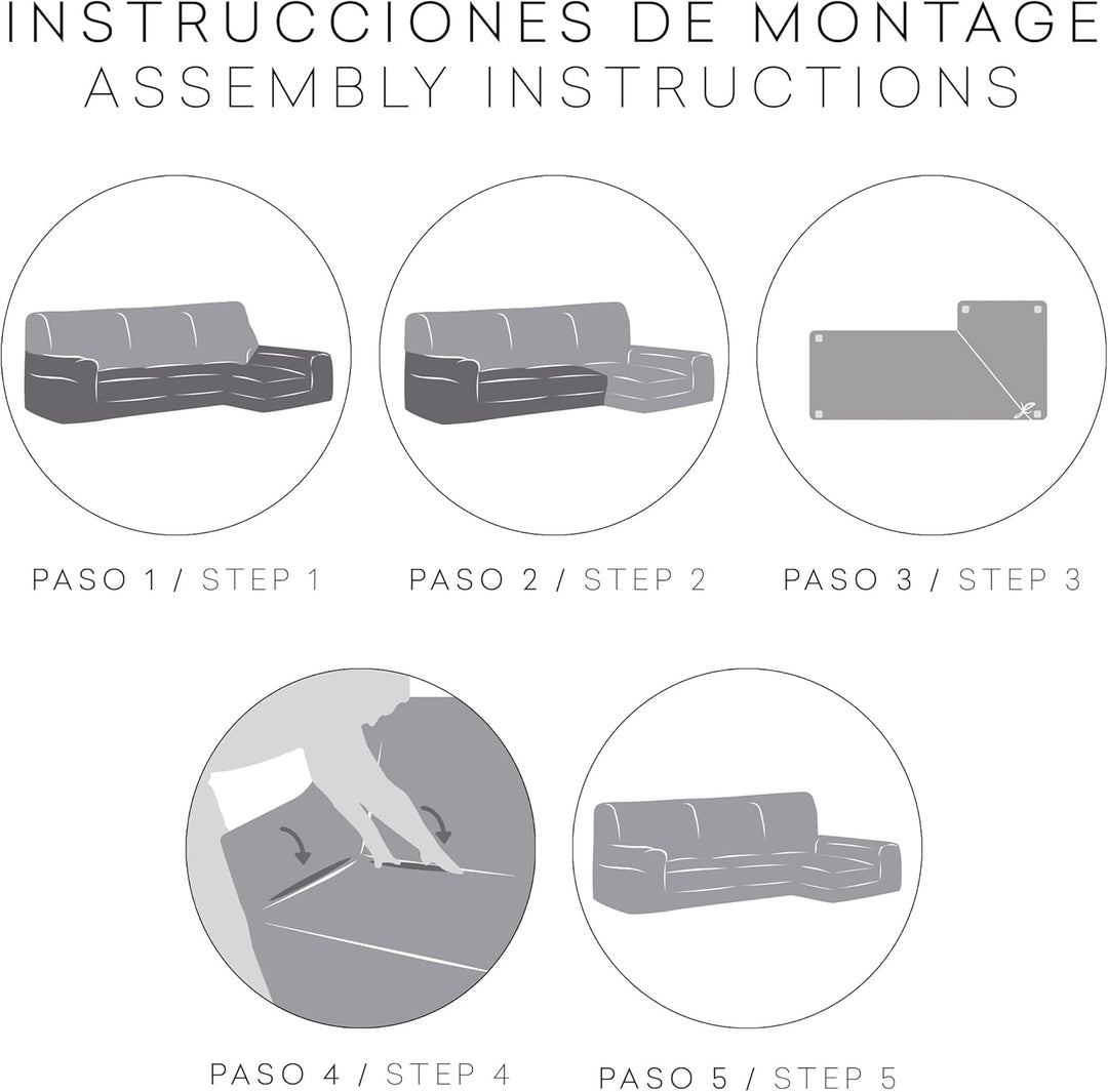 Abdeckung für Chaiselongue, L-Form, anpassbarer Stoff, langer Arm, rechts, Farbe 03 Blau 03 - Blau B