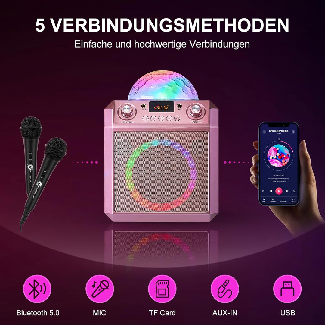 N-GEAR Block Party 602 Karaoke Maschine und Musikbox Kinder – 100 Watt, 6 Stunden Akku, Party Discok
