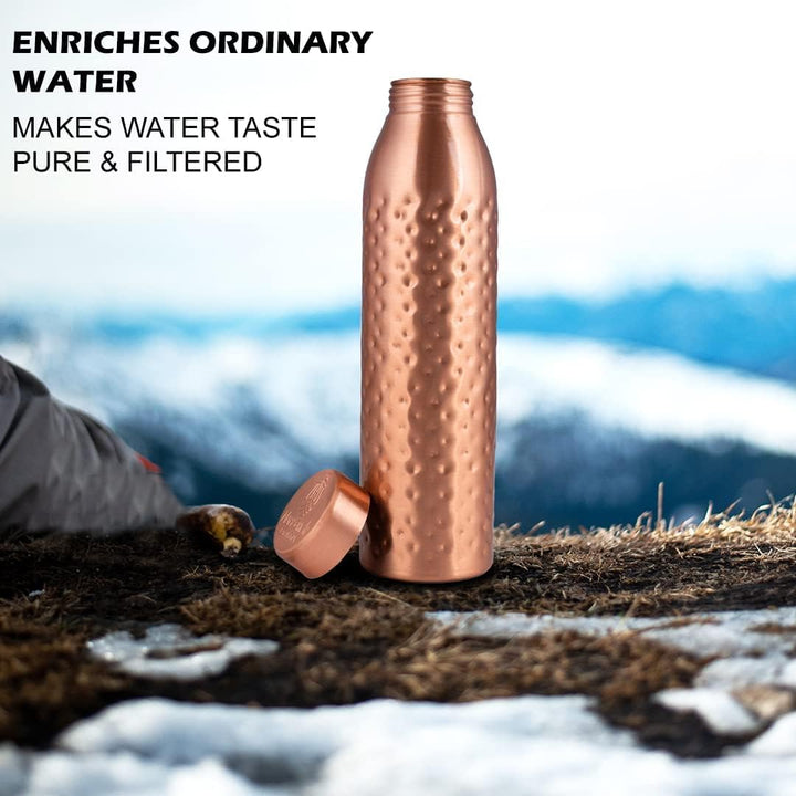 NORMAN JR Kupfer-Wasserflasche 1L – Geschenkbox mit 3 Stück, Gehämmert, EIN ayurvedisches Gefäss aus