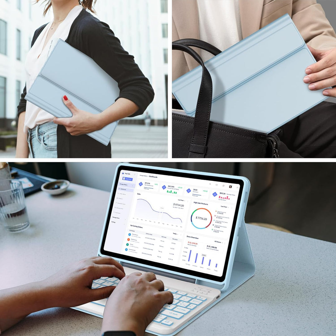 Tastatur Hülle für Samsung Galaxy Tab S6 Lite 10,4 Zoll 2024/2022/2020, 7 Farben Beleuchtung, Keyboa