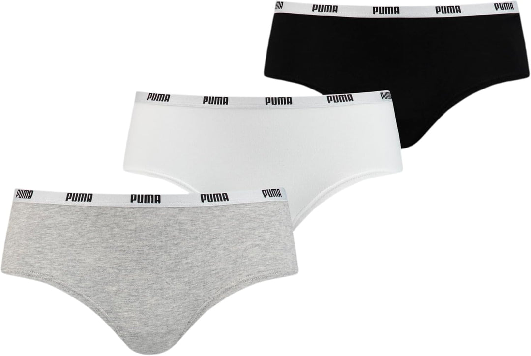 PUMA Damen Hipster Unterwäsche (3er Pack), XS White / Grey / Black