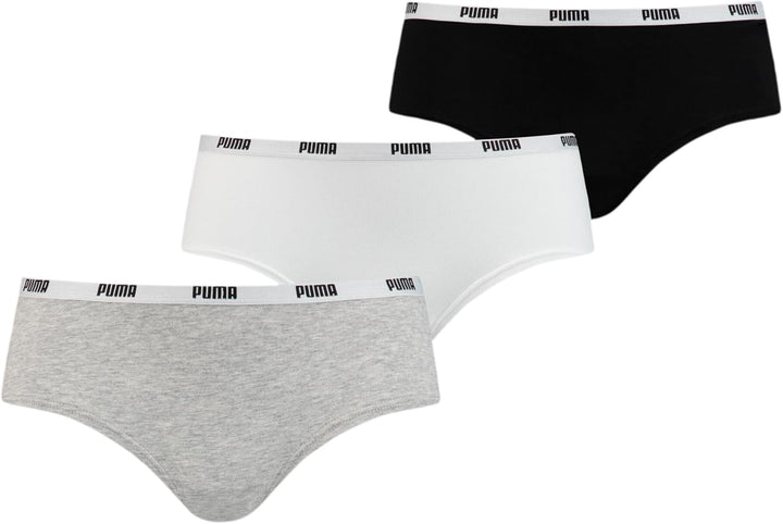 PUMA Damen Hipster Unterwäsche (3er Pack), XS White / Grey / Black
