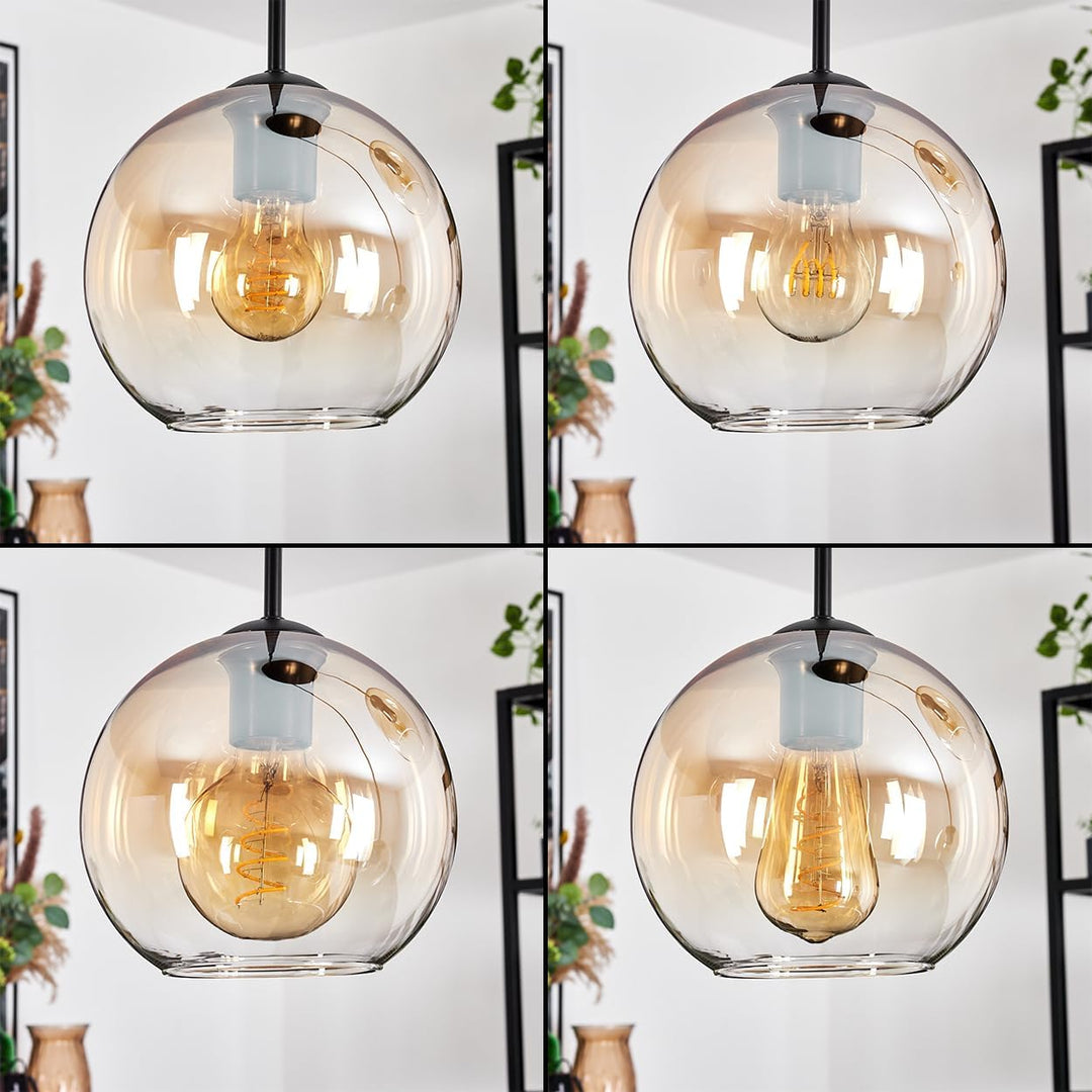 HOFSTEIN Hängeleuchte Koyoto, 3-flammige Hängelampe aus Metall/Glas in Schwarz/Bernstein/Klar, moder