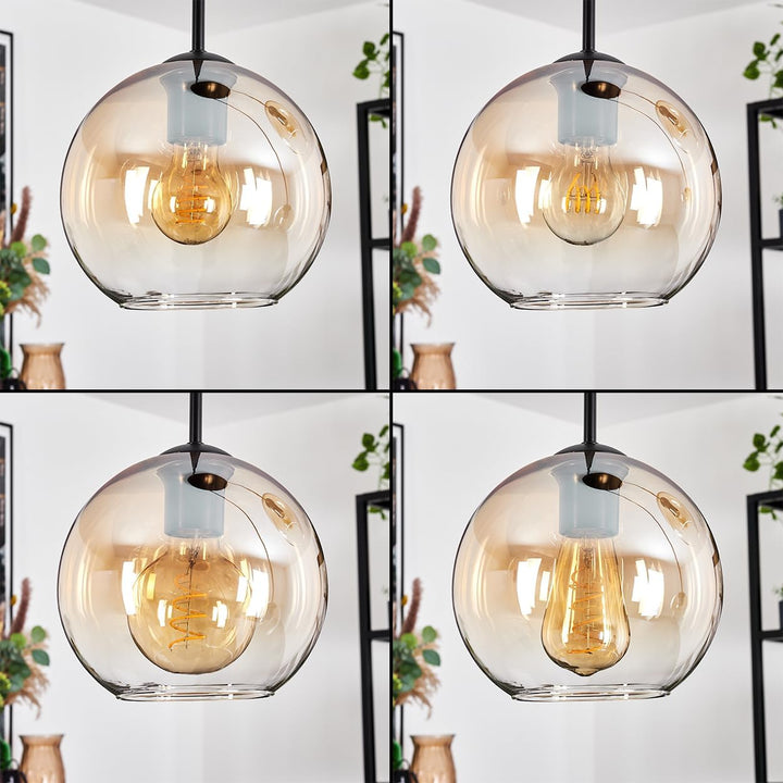 HOFSTEIN Hängeleuchte Koyoto, 3-flammige Hängelampe aus Metall/Glas in Schwarz/Bernstein/Klar, moder