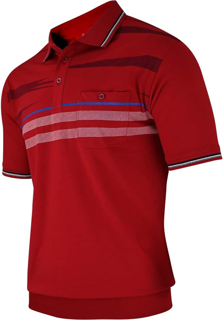 Soltice Herren Kurzarm Poloshirts Gestreifte Blousonshirts mit Brusttasche Baumwoll-Mix, Grösse M bi