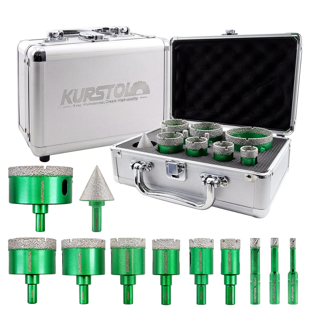 KURSTOL Diamant-Bohrkrone Kit - Diamantbohrer Dreikant Schaft 6/8/10/20/25/28/35/45/50/65mm+35mm Dia