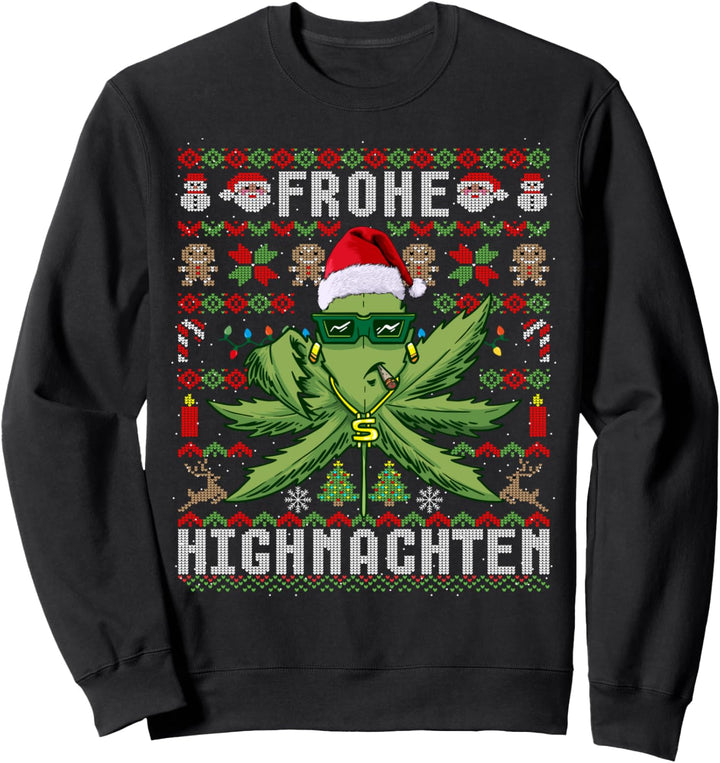 Ugly Christmas Frohe Highnachten Marihuana Weed Geschenk Sweatshirt