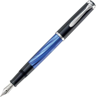 Pelikan Füllhalter Classic 205, Blau-Marmoriert, Feder EF (extra-fein), hochwertiger Kolbenfüller im