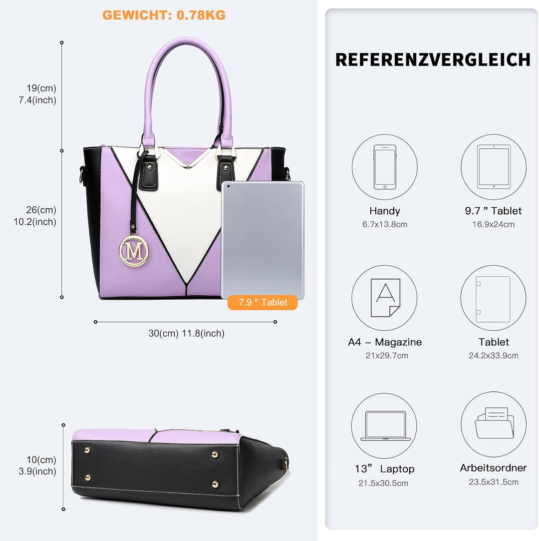 Miss Lulu Pu Ledertasche Damen Schultertasche Handtasche Lila, Lila