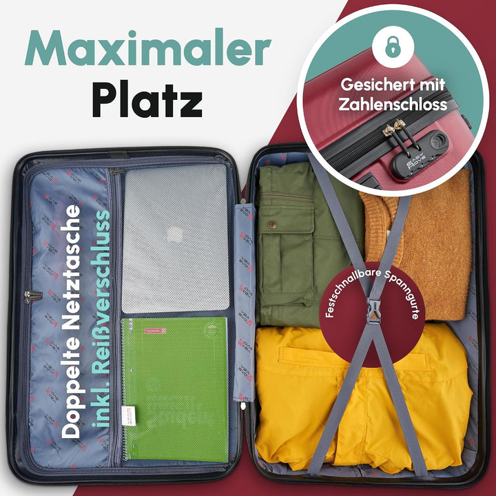 Easy Move ABS Hartschalenkoffer [ERGONOMISCH &amp; SICHER] - Grosser Trolley Koffer mit 360° Rädern, Zah
