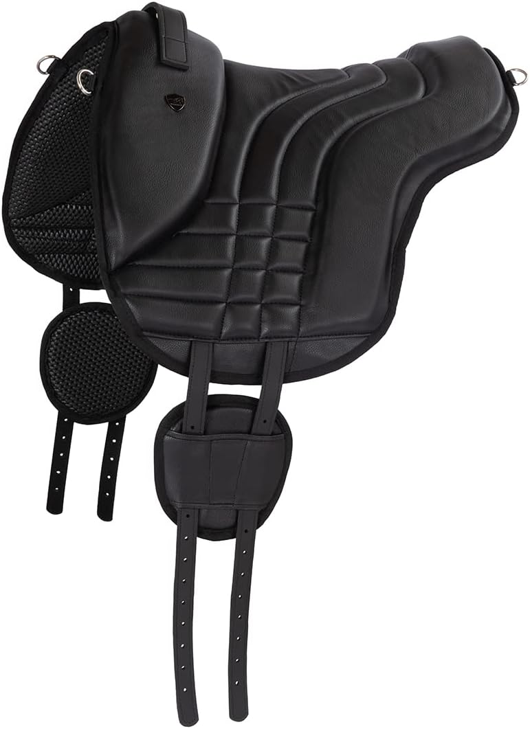 Equinate Reitpad Stella aus synthetischem Leder Pferd Schwarz - Bareback Pad mit pflegeleichter Neop