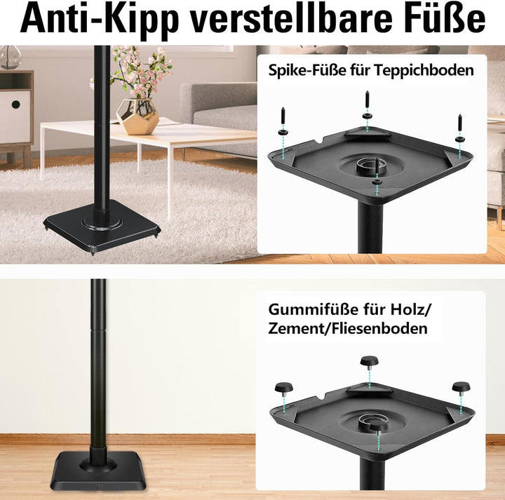 Mounting Dream Einzelner Lautsprecherständer höhenverstellbar für Satelliten bis 5 kg, ein Bodenstän