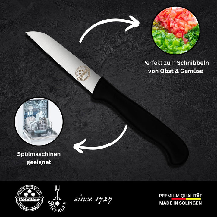 4er Set Gemüsemesser scharf Küchenmesser schwarz Schälmesser Solingen rostfrei 8 cm/Handabzug - Dünn