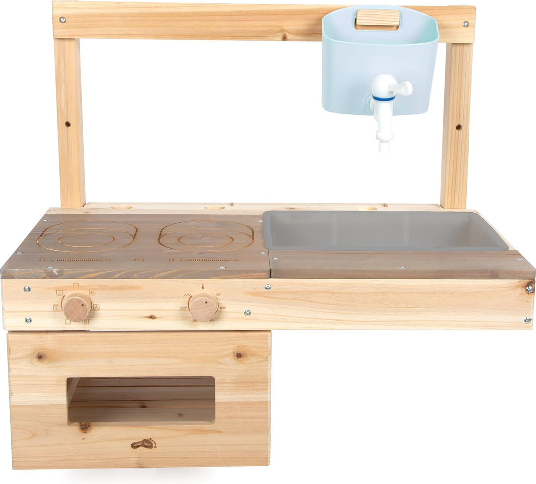 small Foot Matschküche zum Hängen, kompakte Holz-Spielküche mit Kochfeld, Backofen, Waschbecken, ide