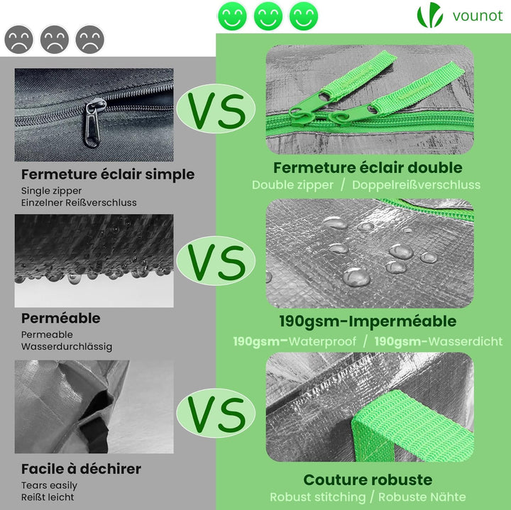 VOUNOT 5 Stück Umzugstaschen Gross, Faltbare Aufbewahrungstasche mit Stabilen Griffen und Rucksackgu