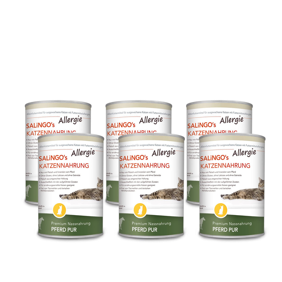 SALiNGO Katzenfutter nass hypoallergen Pferd Pur 6x400g | hoher Fleischanteil | zuckerfrei | getreid