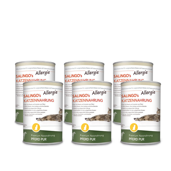 SALiNGO Katzenfutter nass hypoallergen Pferd Pur 6x400g | hoher Fleischanteil | zuckerfrei | getreid