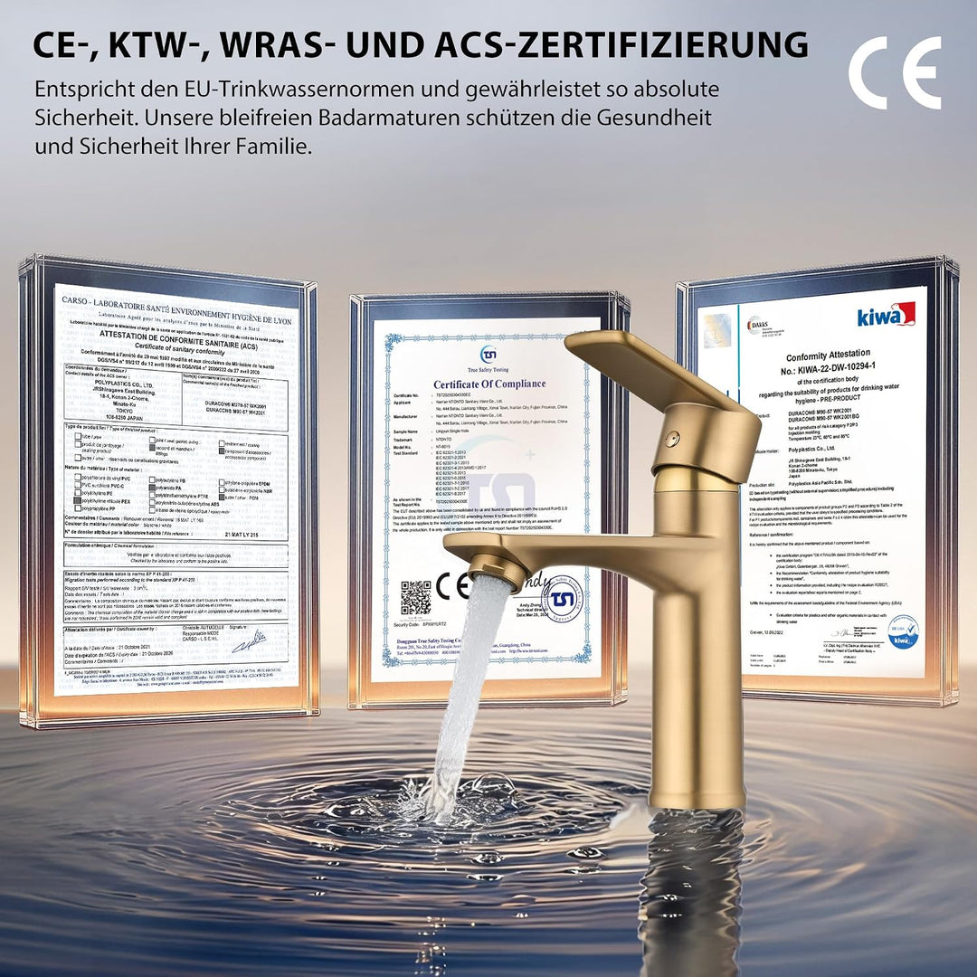 HOMELODY Wasserhahn Bad Gold Bleifreie Sicherheit Mischbatterie Waschbecken, Gold