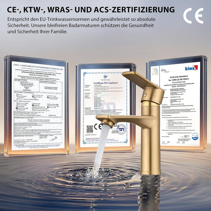 HOMELODY Wasserhahn Bad Gold Bleifreie Sicherheit Mischbatterie Waschbecken, Gold