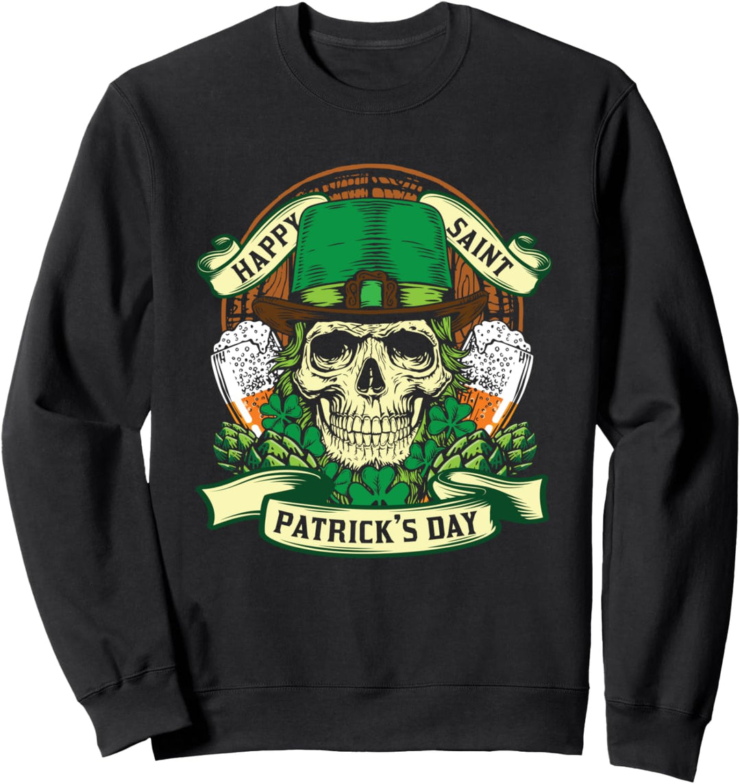 St. Patricks Day Totenkopf Irischer Nationalfeiertag Klee Sweatshirt