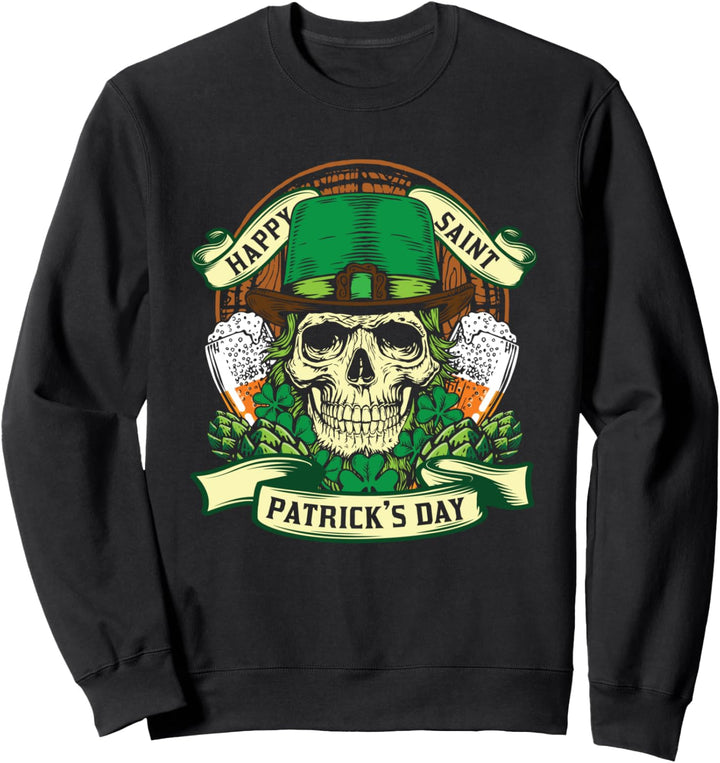 St. Patricks Day Totenkopf Irischer Nationalfeiertag Klee Sweatshirt