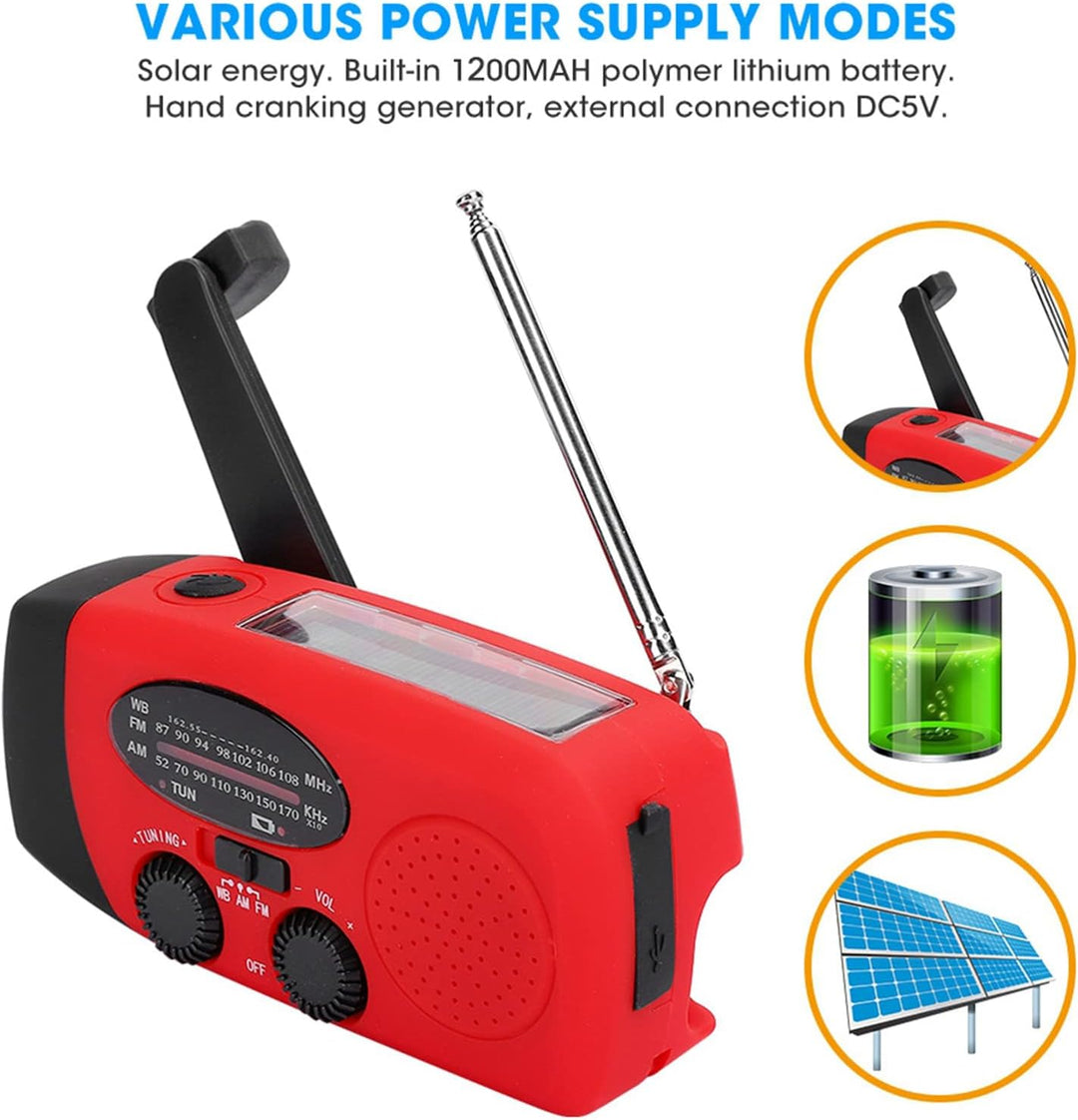 Emergency Handkurbel Radio mit LED -Taschenlampe, Solar & USB -Ladung, AM/FM/NOAA -Wetterbändern, 12