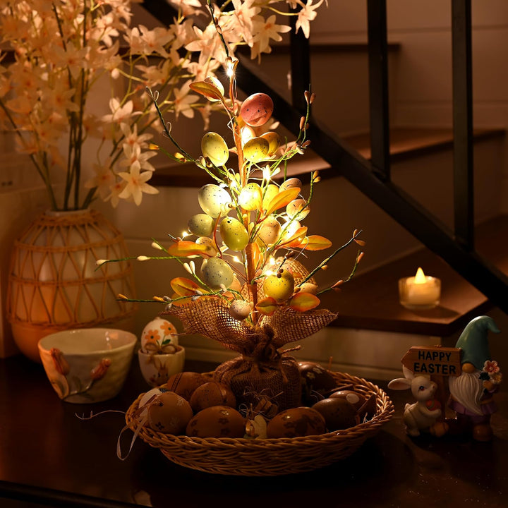 VALERY MADELYN 38cm Ostereierbaum mit Licht, Bunte Eier Zweig Baum Dekorationen mit LED Lichtern und