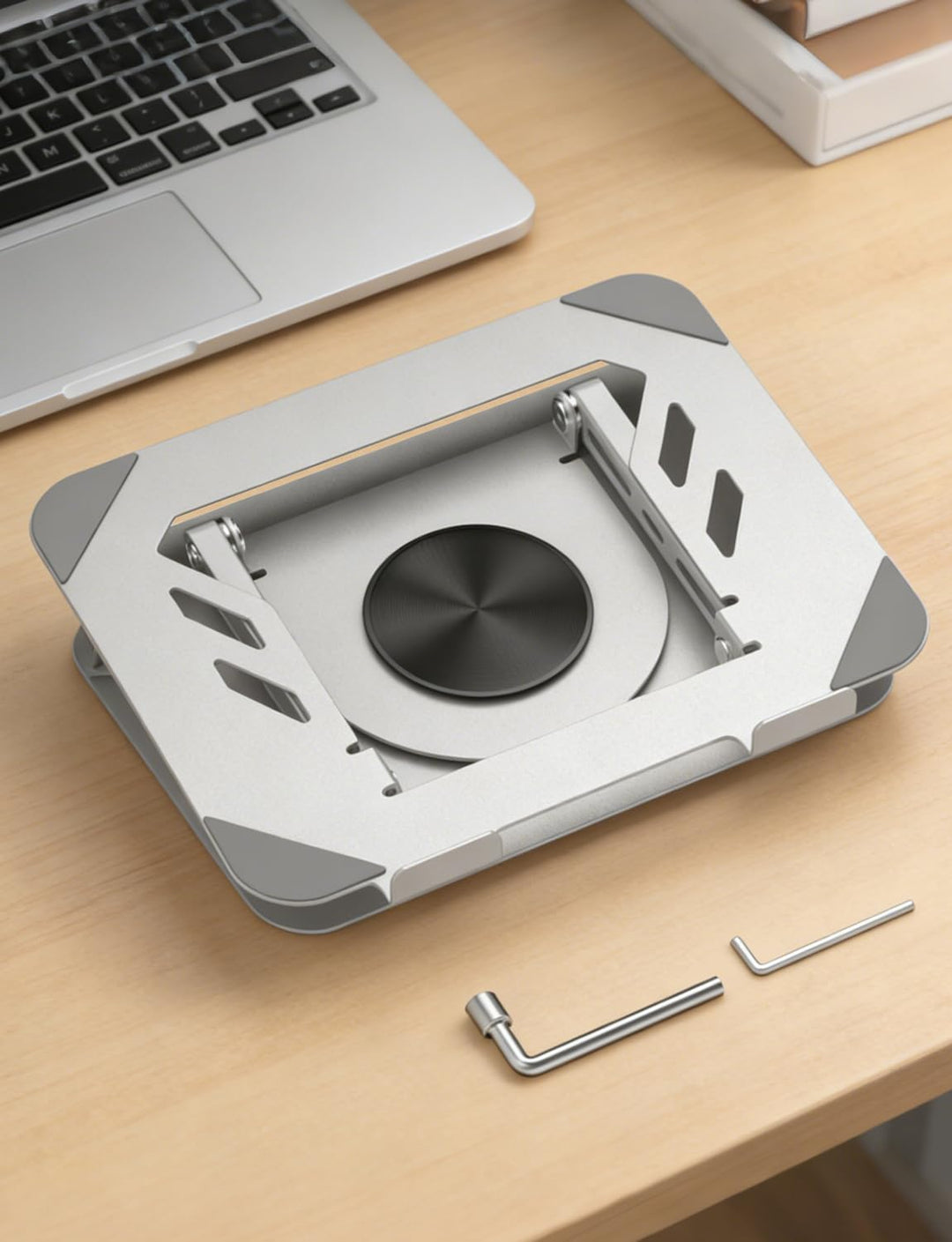 Laptop Ständer Höhenverstellbar, Ergonomischer Faltbarer Laptop Halterung mit 360°Drehbarer Basis, B
