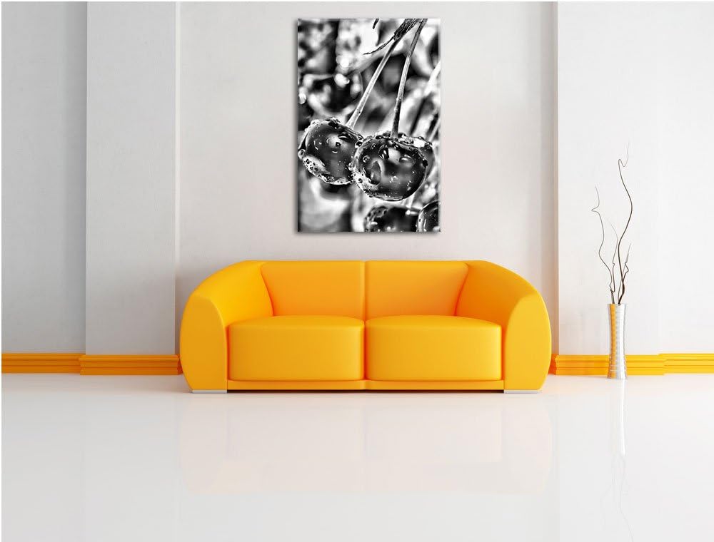 Pixxprint Frische Kirschen am Baum / 100x70cm Leinwandbild bespannt auf Holzrahmen/Wandbild Kunstdru