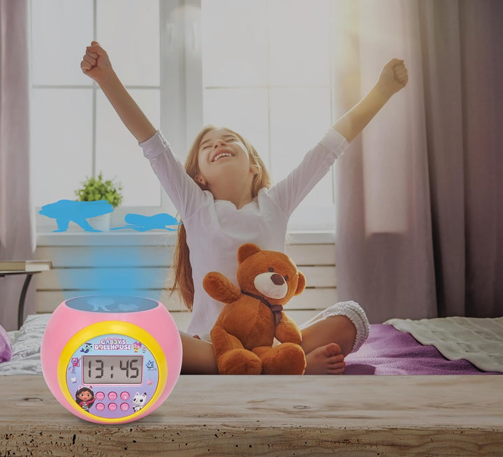 Lexibook, Gabby's Dollhouse, Projektionswecker mit Alarm- und Schlummerfunktion, Nachtlicht mit Time