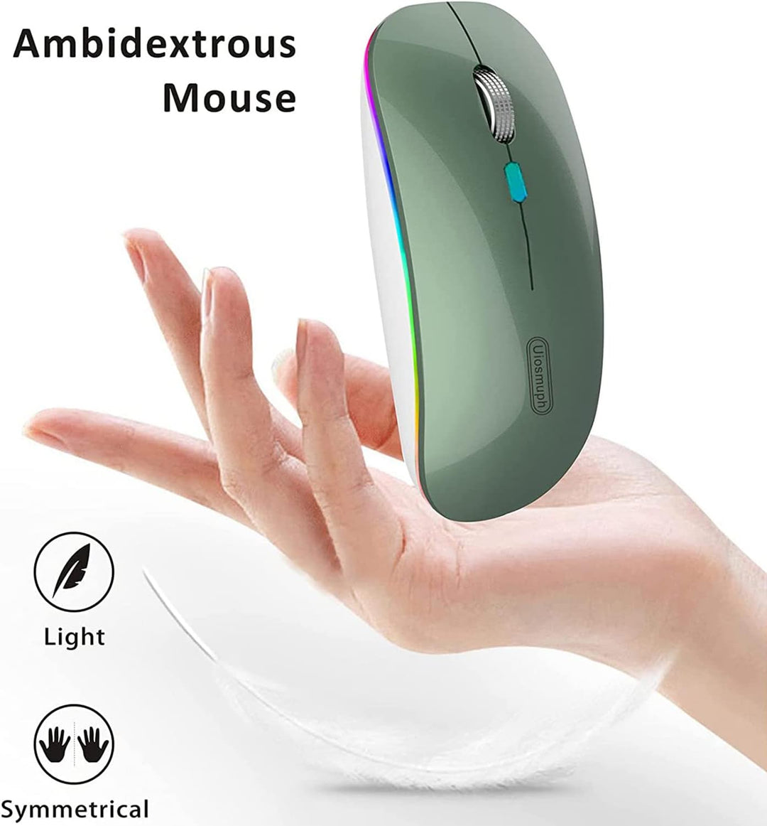 Uiosmuph G12 Maus Kabellos, LED 2.4G Leise Funkmaus Wiederaufladbar Wireless Mousemit Nano USB Empfä
