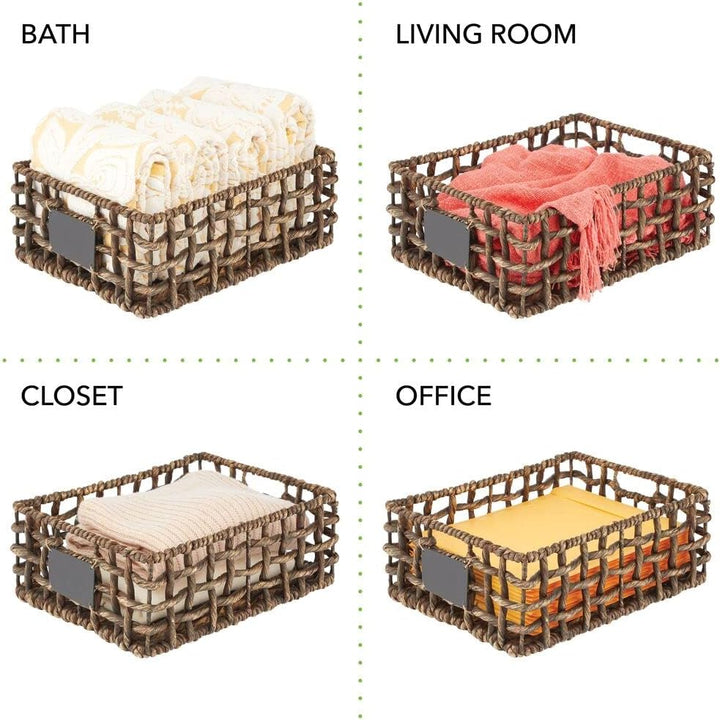 mDesign 3er-Set Aufbewahrungskorb für den Schrank oder das Regal – Flechtkorb mit Beschriftungsschil